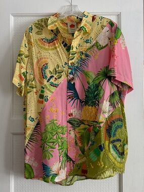 FARM Rio Pink, Yellow & Green Tropical Pineapple Button-Down Shirt
